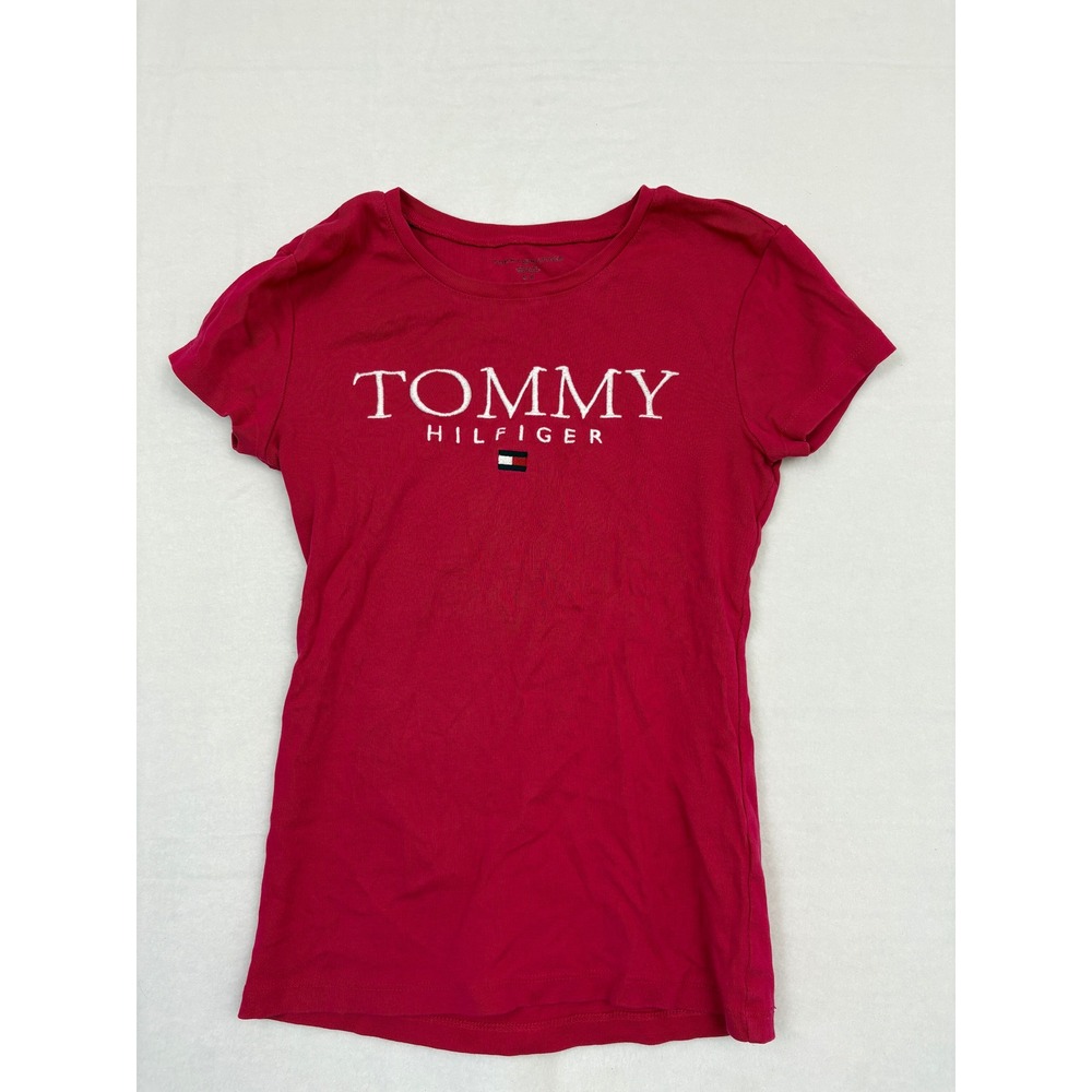 Tommy Hilfiger Womens Dark Pink Short Sleeve Cotton Logo Graphic T-Shirt Size S